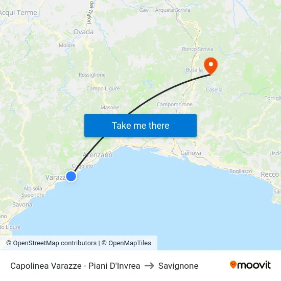Capolinea Varazze - Piani D'Invrea to Savignone map