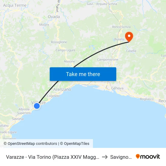 Varazze - Via Torino (Piazza XXIV Maggio) to Savignone map