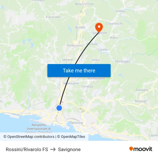 Rossini/Rivarolo Railway Station to Savignone map