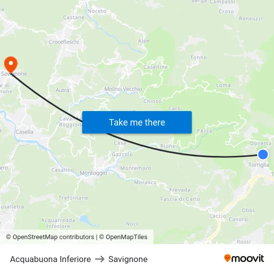 Acquabuona Inferiore to Savignone map