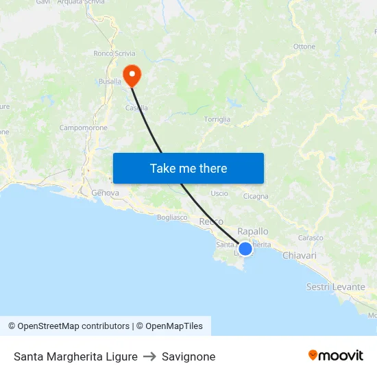 Santa Margherita Ligure to Savignone map