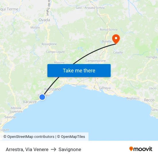 Arrestra, Via Venere to Savignone map