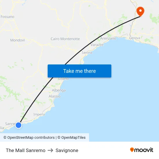 The Mall Sanremo to Savignone map