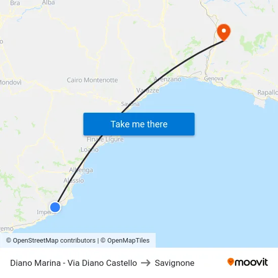Diano Marina - Via Diano Castello to Savignone map