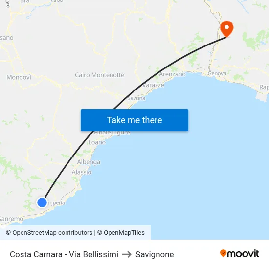 Costa Carnara - Via Bellissimi to Savignone map