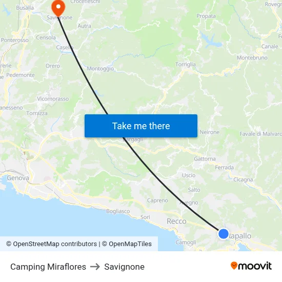 Camping Miraflores to Savignone map