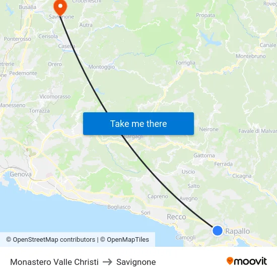 Monastero Valle Christi to Savignone map