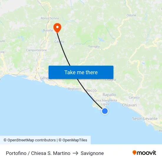 Portofino/St. Martin Church to Savignone map
