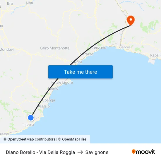 Diano Borello - Via Della Roggia to Savignone map