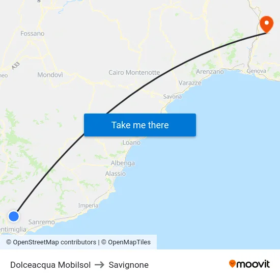 Dolceacqua Mobilsol to Savignone map
