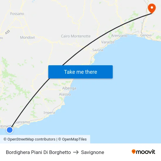 Bordighera Piani Di Borghetto to Savignone map