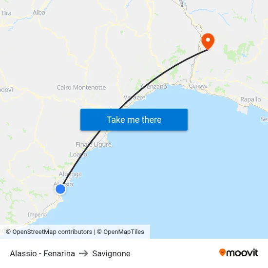 Alassio - Fenarina to Savignone map