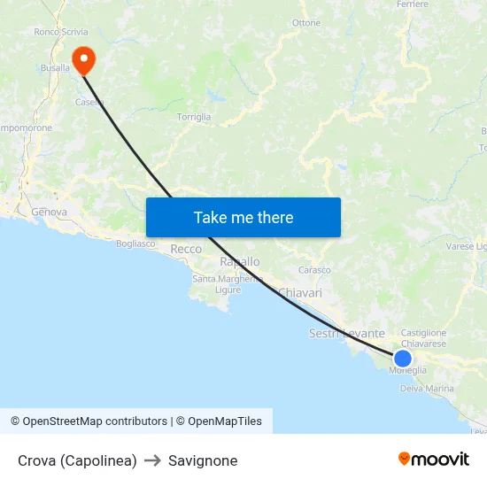 Crova (Capolinea) to Savignone map