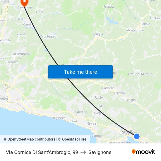 Sant'Ambrogio Cornice Street, 99 to Savignone map