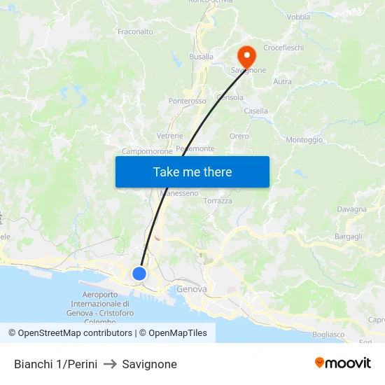 Bianchi 1/Perini to Savignone map