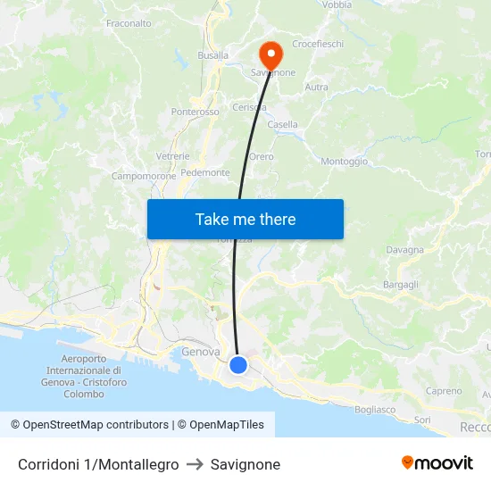 Corridoni 1/Montallegro to Savignone map