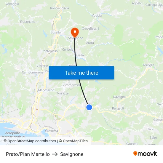 Prato/Pian Martello to Savignone map