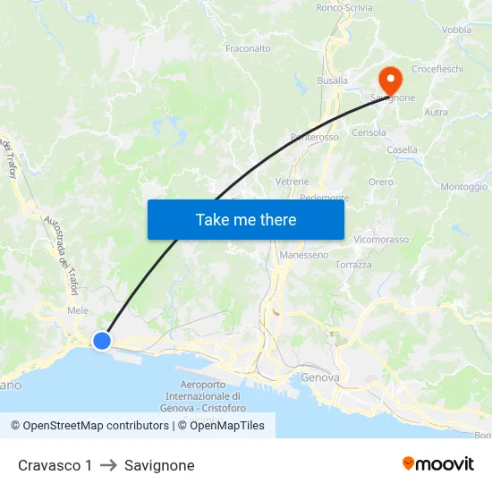 Cravasco 1 to Savignone map