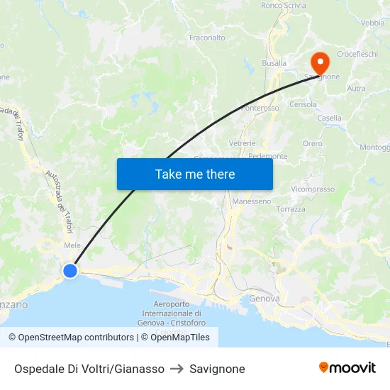 Ospedale Di Voltri/Gianasso to Savignone map