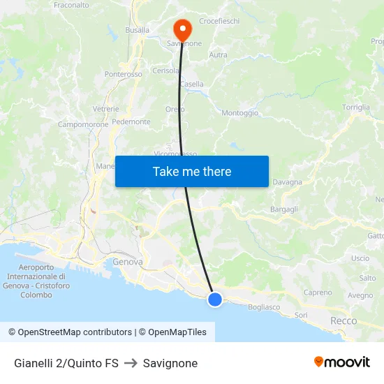 Gianelli 2/Quinto FS to Savignone map