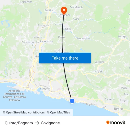 Quinto/Bagnara to Savignone map