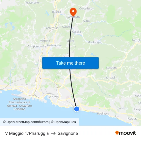 V Maggio 1/Priaruggia to Savignone map