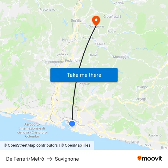 De Ferrari/Metrò to Savignone map
