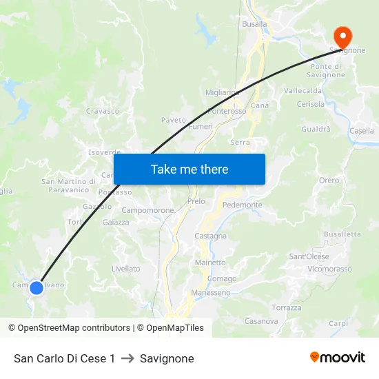 San Carlo Di Cese 1 to Savignone map