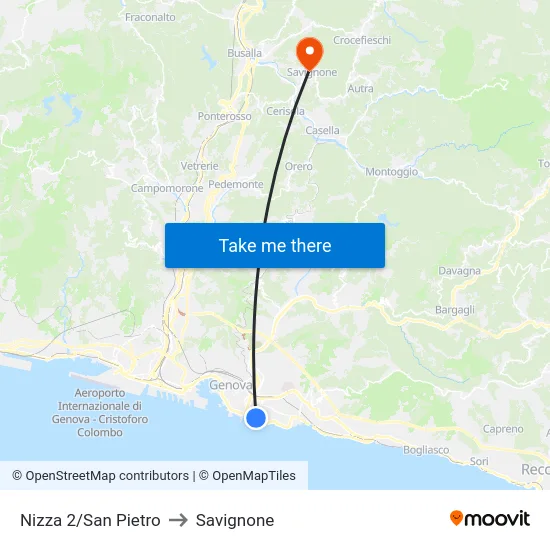 Nizza 2/San Pietro to Savignone map
