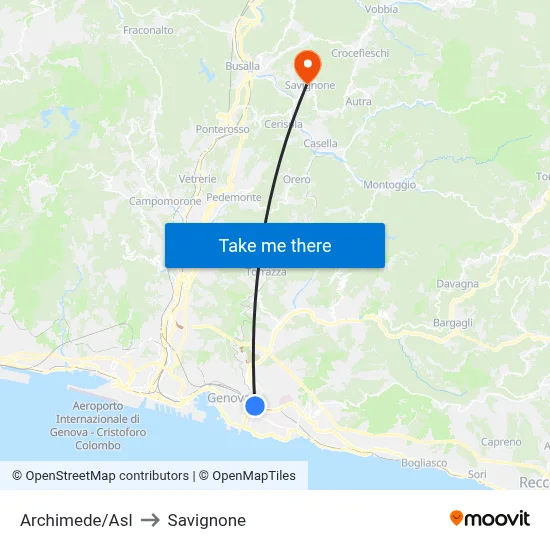 Archimede/Asl to Savignone map