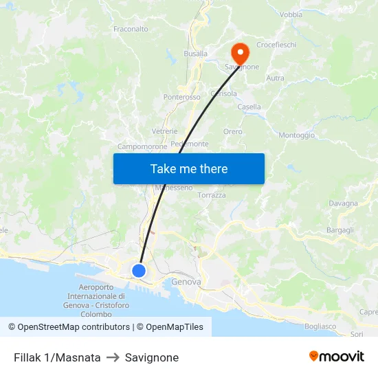 Fillak 1/Masnata to Savignone map