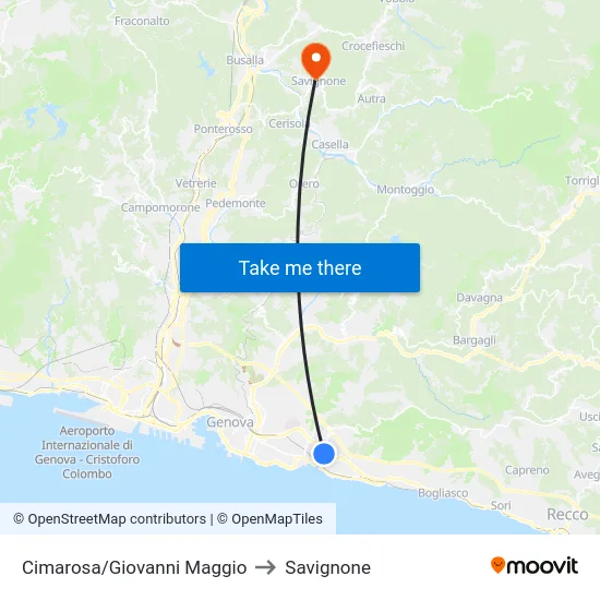 Cimarosa/Giovanni Maggio to Savignone map