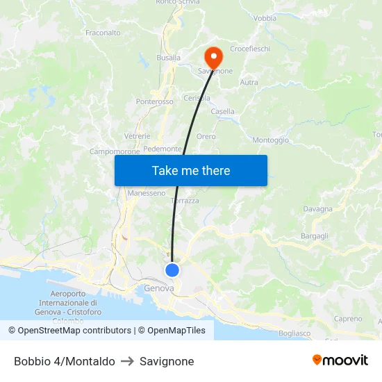 Bobbio 4/Montaldo to Savignone map