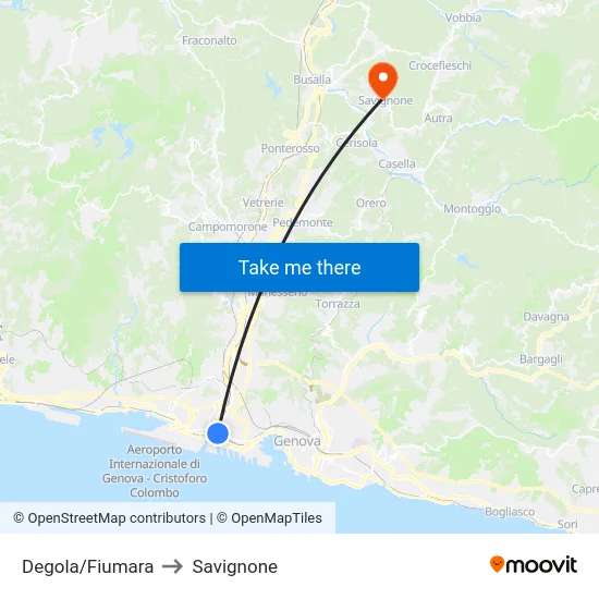Degola/Fiumara to Savignone map