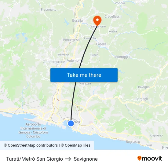 Turati/Metrò San Giorgio to Savignone map
