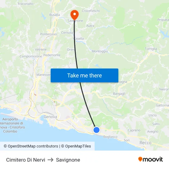 Cimitero Di Nervi to Savignone map