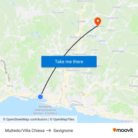 Multedo/Villa Chiesa to Savignone map