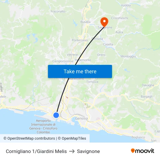 Cornigliano 1/Giardini Melis to Savignone map