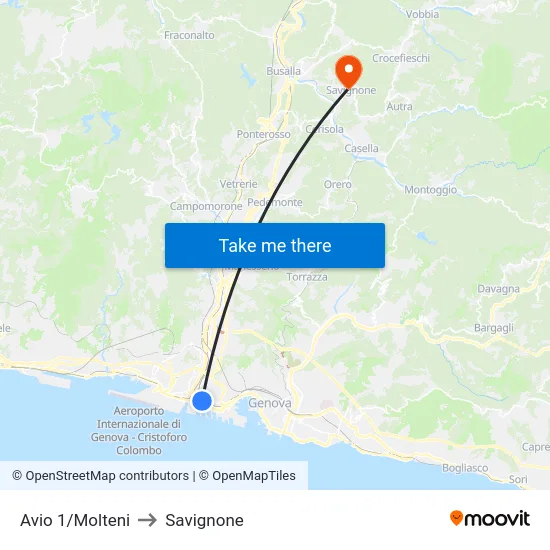 Avio 1/Molteni to Savignone map