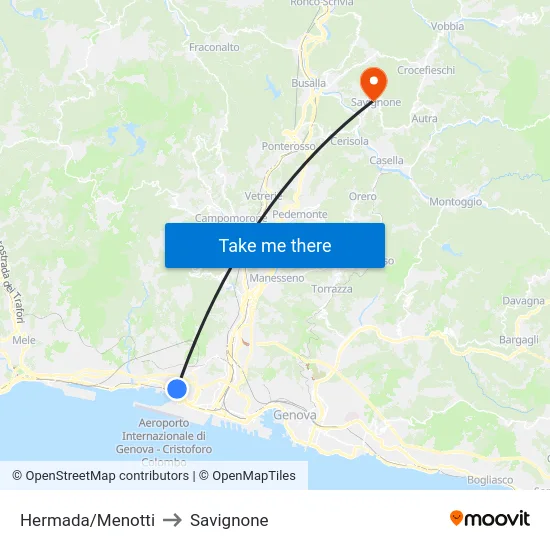 Hermada/Menotti to Savignone map