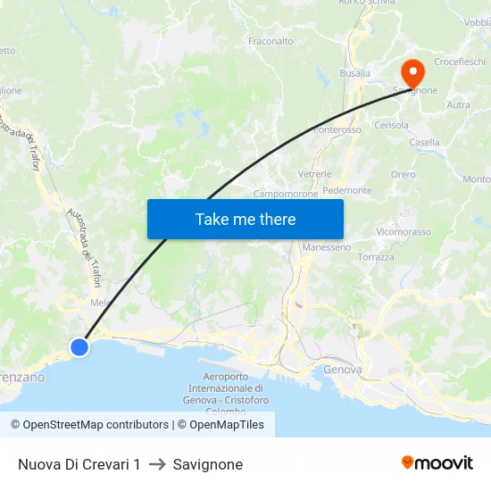 Nuova Di Crevari 1 to Savignone map