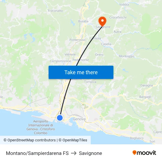 Montano/Sampierdarena FS to Savignone map