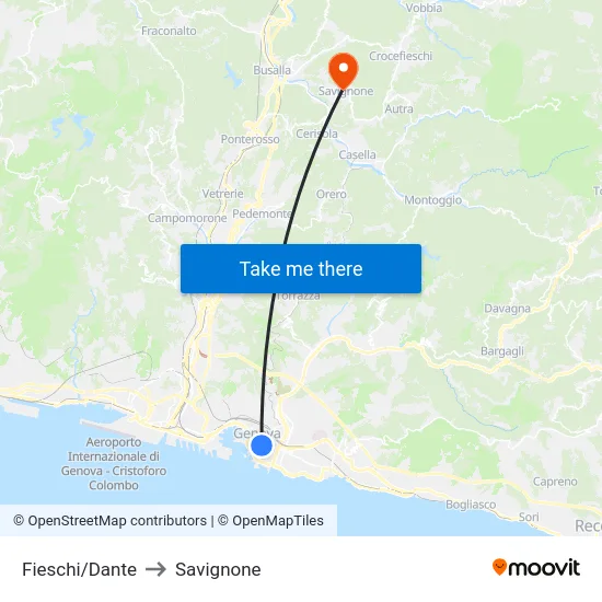 Fieschi/Dante to Savignone map