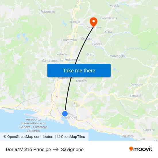 Doria/Metrò Principe to Savignone map