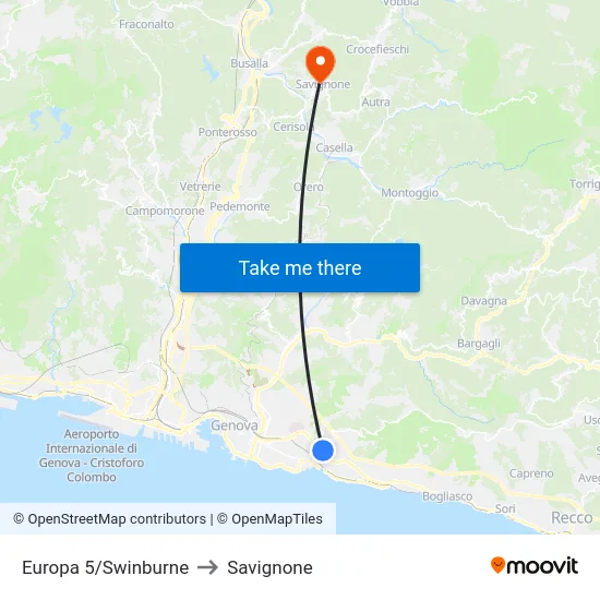 Europa 5/Swinburne to Savignone map