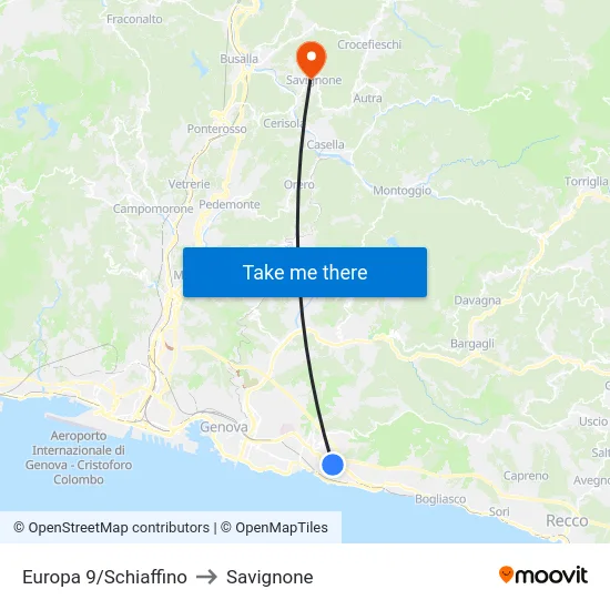 Europa 9/Schiaffino to Savignone map