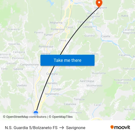 N.S. Guardia 5/Bolzaneto FS to Savignone map