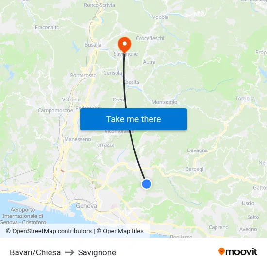 Bavari/Church to Savignone map