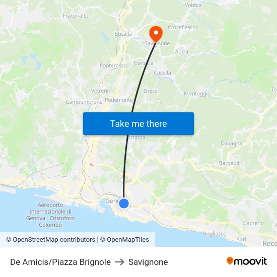 De Amicis/Piazza Brignole to Savignone map