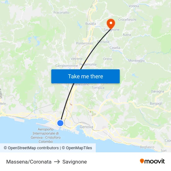 Massena/Coronata to Savignone map